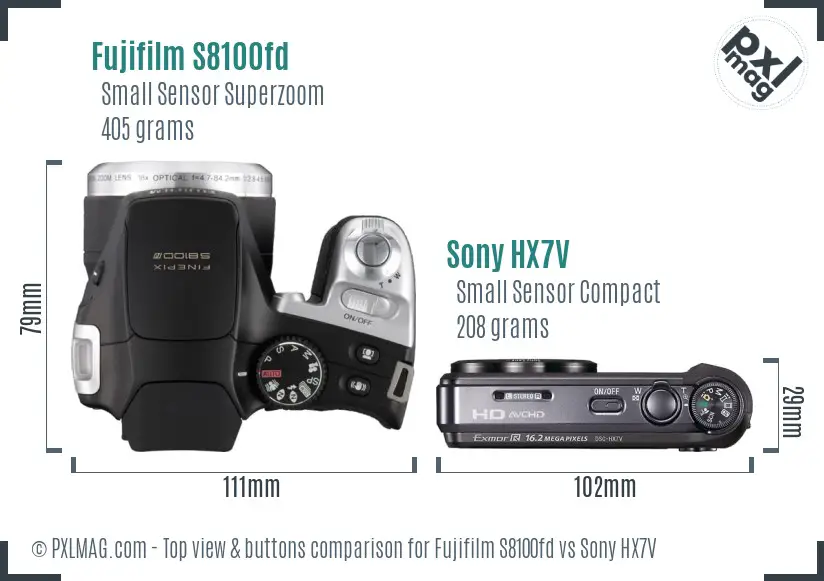 Fujifilm S8100fd vs Sony HX7V top view buttons comparison