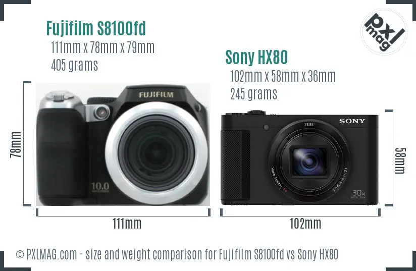 Fujifilm S8100fd vs Sony HX80 size comparison