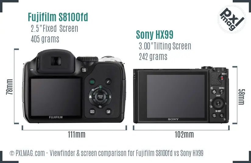 Fujifilm S8100fd vs Sony HX99 Screen and Viewfinder comparison