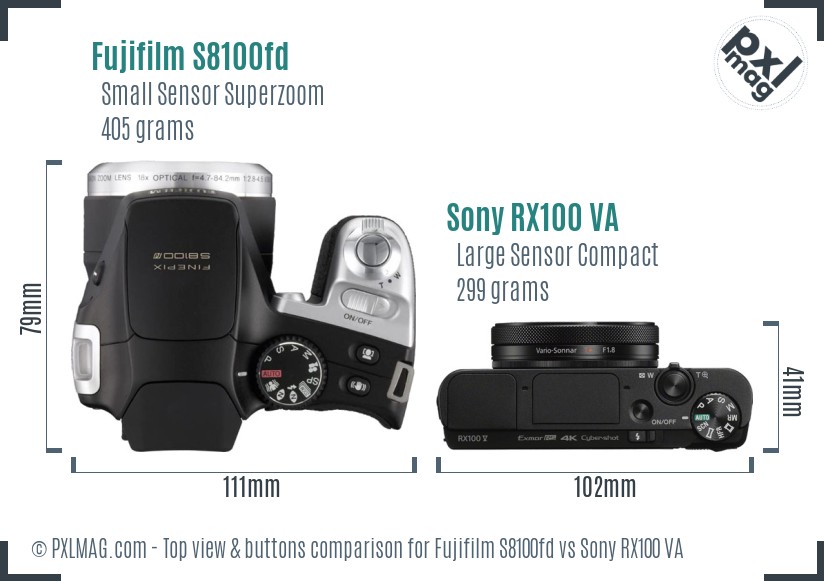Fujifilm S8100fd vs Sony RX100 VA top view buttons comparison