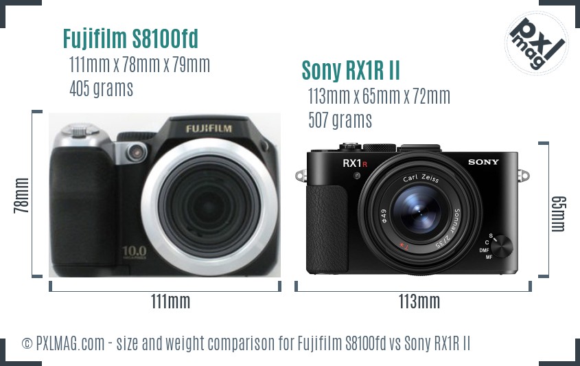 Fujifilm S8100fd vs Sony RX1R II size comparison Fujifilm S8100fd vs Sony RX1R II size comparison