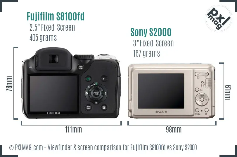 Fujifilm S8100fd vs Sony S2000 Screen and Viewfinder comparison Fujifilm S8100fd vs Sony S2000 Screen and Viewfinder comparison