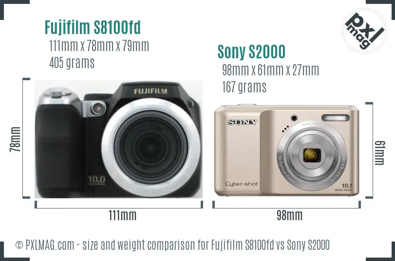 Fujifilm S8100fd vs Sony S2000 size comparison Fujifilm S8100fd vs Sony S2000 size comparison