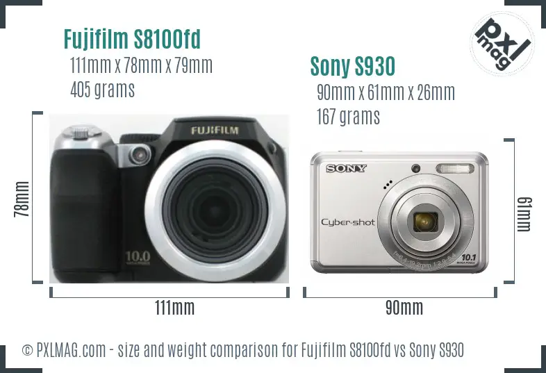 Fujifilm S8100fd vs Sony S930 size comparison Fujifilm S8100fd vs Sony S930 size comparison