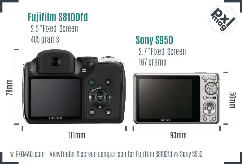 Fujifilm S8100fd vs Sony S950 Screen and Viewfinder comparison