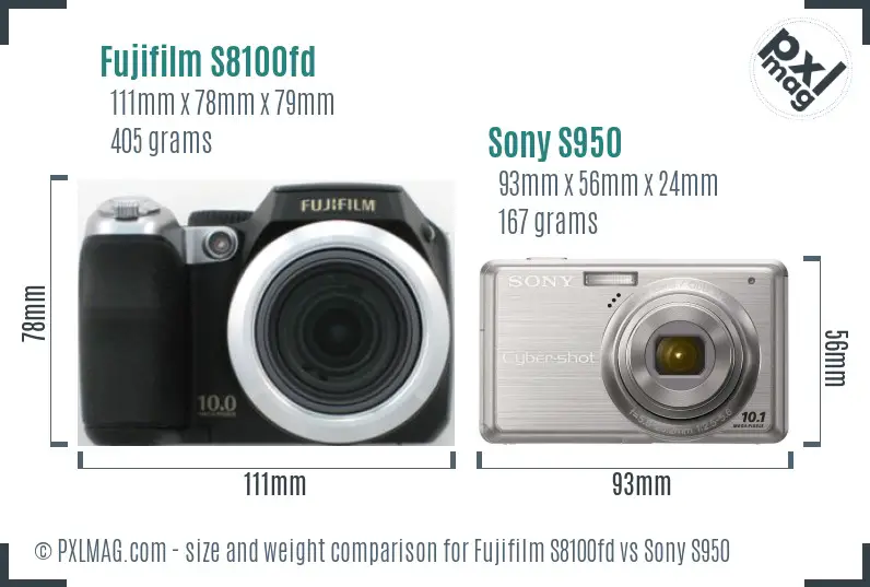 Fujifilm S8100fd vs Sony S950 size comparison