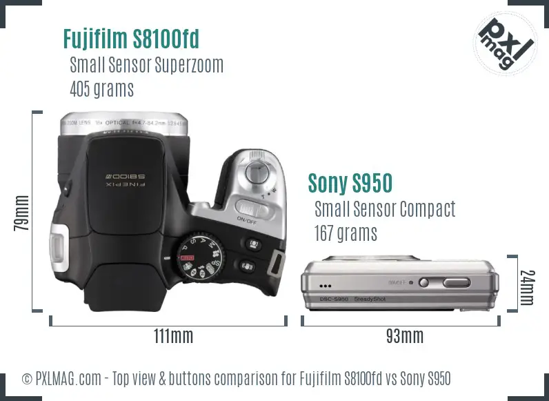 Fujifilm S8100fd vs Sony S950 top view buttons comparison