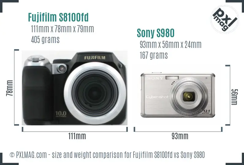 Fujifilm S8100fd vs Sony S980 size comparison