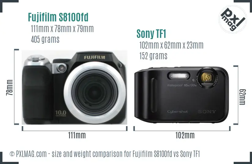 Fujifilm S8100fd vs Sony TF1 size comparison