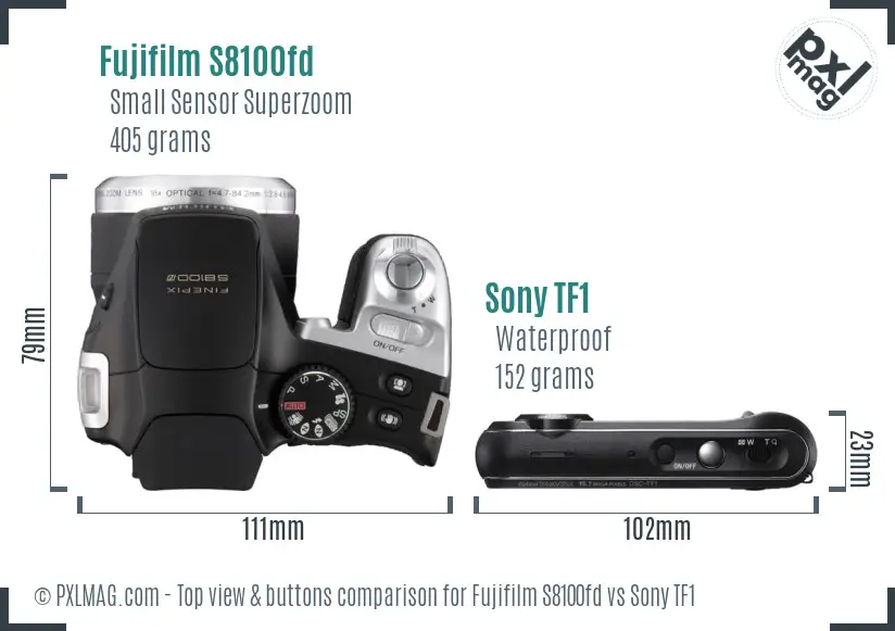 Fujifilm S8100fd vs Sony TF1 top view buttons comparison