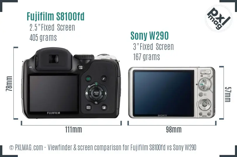 Fujifilm S8100fd vs Sony W290 Screen and Viewfinder comparison Fujifilm S8100fd vs Sony W290 Screen and Viewfinder comparison