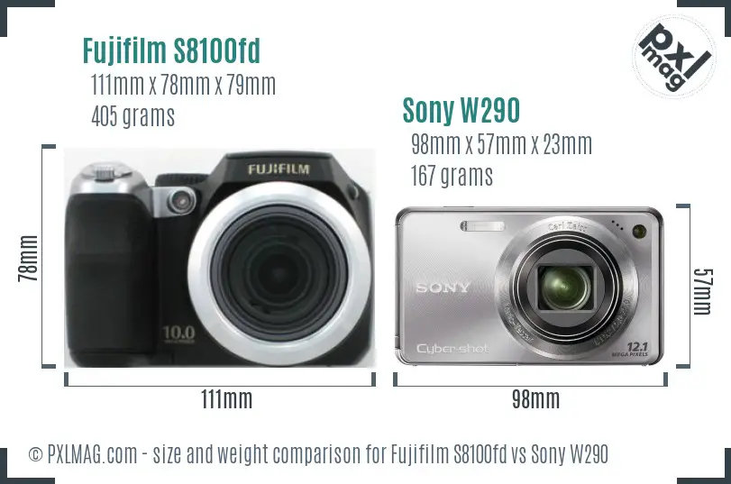 Fujifilm S8100fd vs Sony W290 size comparison Fujifilm S8100fd vs Sony W290 size comparison