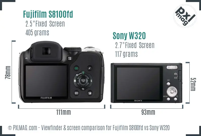 Fujifilm S8100fd vs Sony W320 Screen and Viewfinder comparison