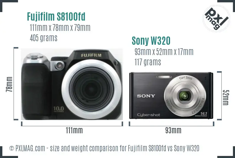 Fujifilm S8100fd vs Sony W320 size comparison Fujifilm S8100fd vs Sony W320 size comparison