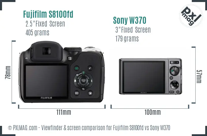 Fujifilm S8100fd vs Sony W370 Screen and Viewfinder comparison