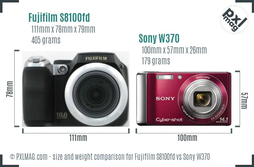 Fujifilm S8100fd vs Sony W370 size comparison
