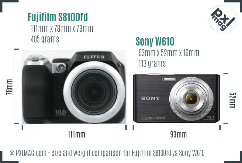 Fujifilm S8100fd vs Sony W610 size comparison