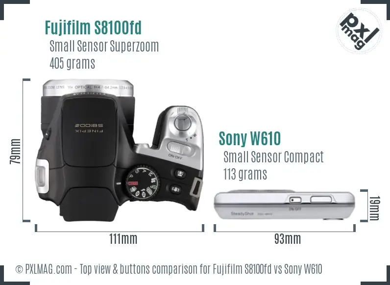 Fujifilm S8100fd vs Sony W610 top view buttons comparison