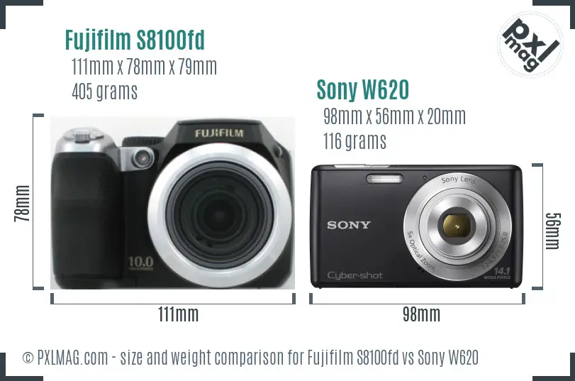 Fujifilm S8100fd vs Sony W620 size comparison