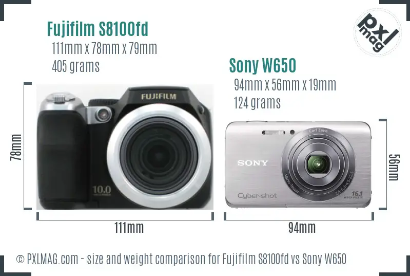 Fujifilm S8100fd vs Sony W650 size comparison