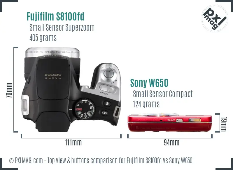 Fujifilm S8100fd vs Sony W650 top view buttons comparison