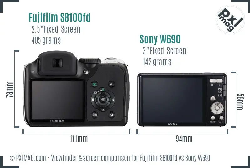 Fujifilm S8100fd vs Sony W690 Screen and Viewfinder comparison