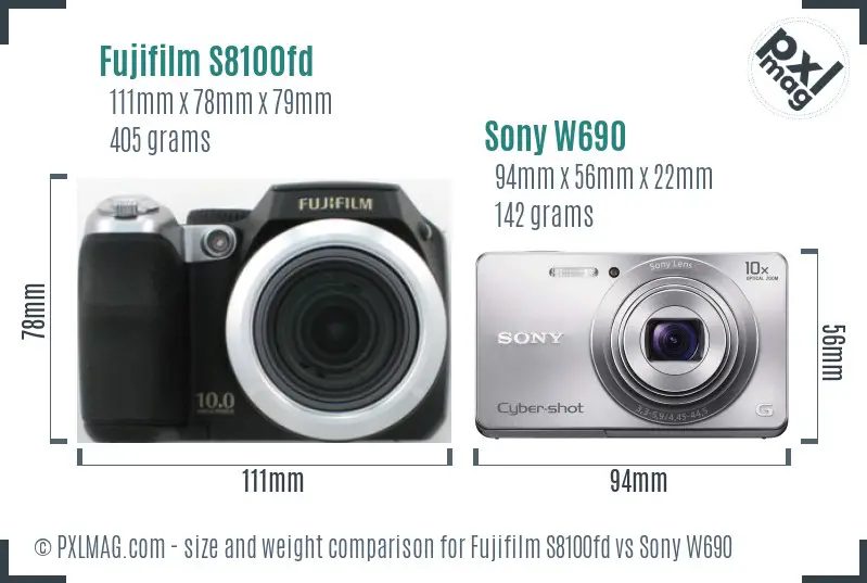 Fujifilm S8100fd vs Sony W690 size comparison
