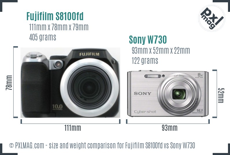 Fujifilm S8100fd vs Sony W730 size comparison Fujifilm S8100fd vs Sony W730 size comparison