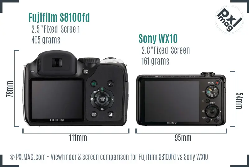 Fujifilm S8100fd vs Sony WX10 Screen and Viewfinder comparison