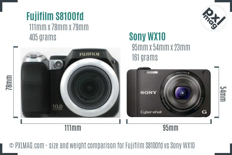 Fujifilm S8100fd vs Sony WX10 size comparison Fujifilm S8100fd vs Sony WX10 size comparison
