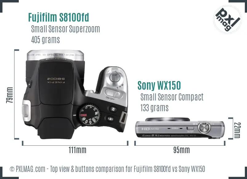Fujifilm S8100fd vs Sony WX150 top view buttons comparison