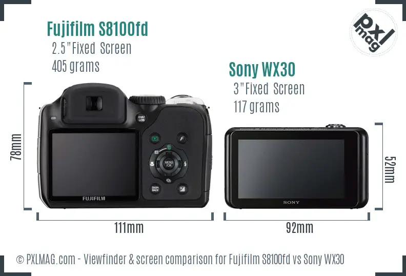 Fujifilm S8100fd vs Sony WX30 Screen and Viewfinder comparison Fujifilm S8100fd vs Sony WX30 Screen and Viewfinder comparison