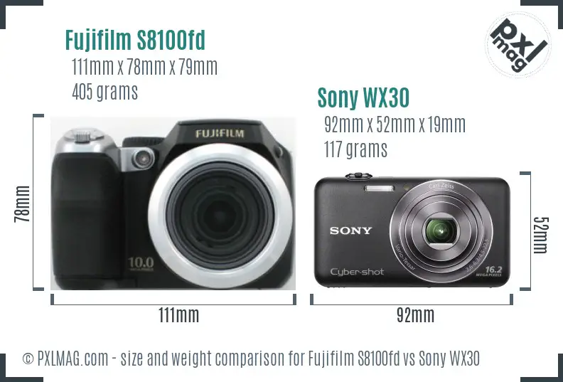 Fujifilm S8100fd vs Sony WX30 size comparison Fujifilm S8100fd vs Sony WX30 size comparison