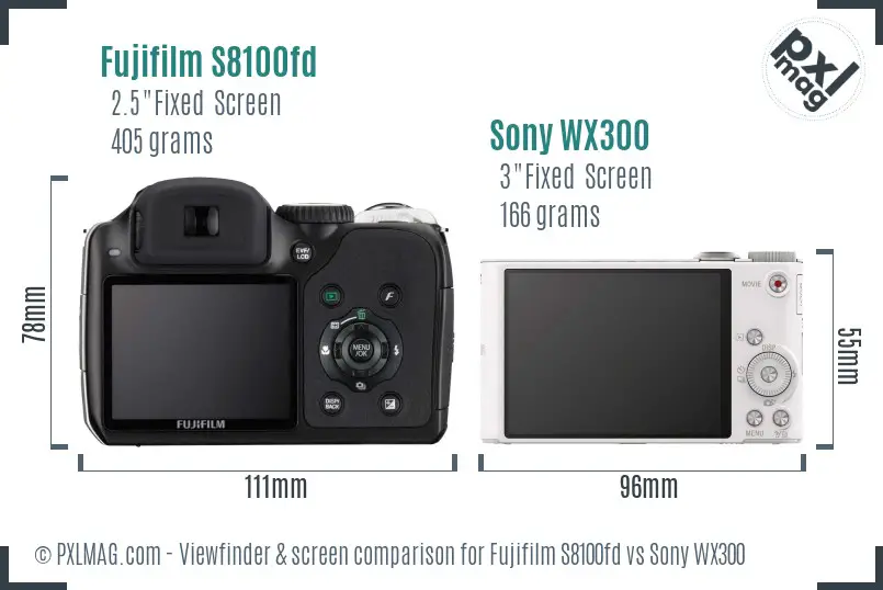Fujifilm S8100fd vs Sony WX300 Screen and Viewfinder comparison