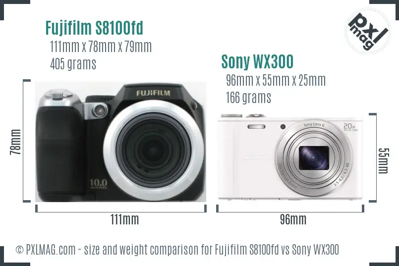 Fujifilm S8100fd vs Sony WX300 size comparison Fujifilm S8100fd vs Sony WX300 size comparison