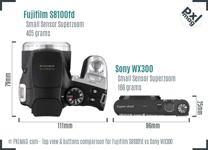 Fujifilm S8100fd vs Sony WX300 top view buttons comparison