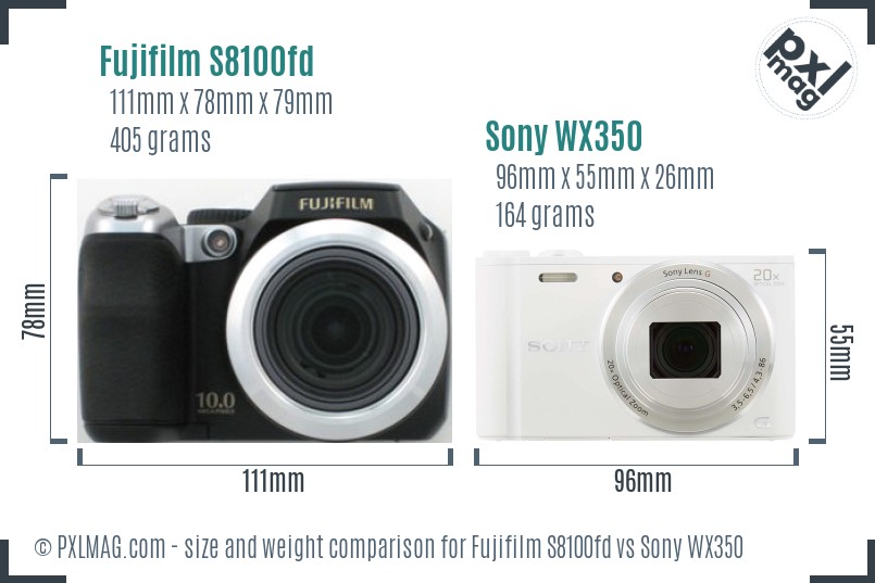 Fujifilm S8100fd vs Sony WX350 size comparison Fujifilm S8100fd vs Sony WX350 size comparison