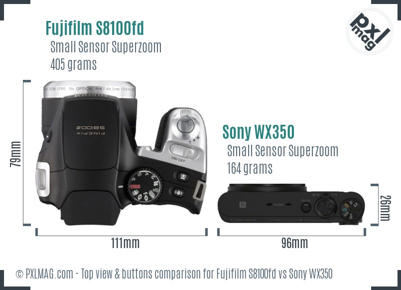Fujifilm S8100fd vs Sony WX350 top view buttons comparison