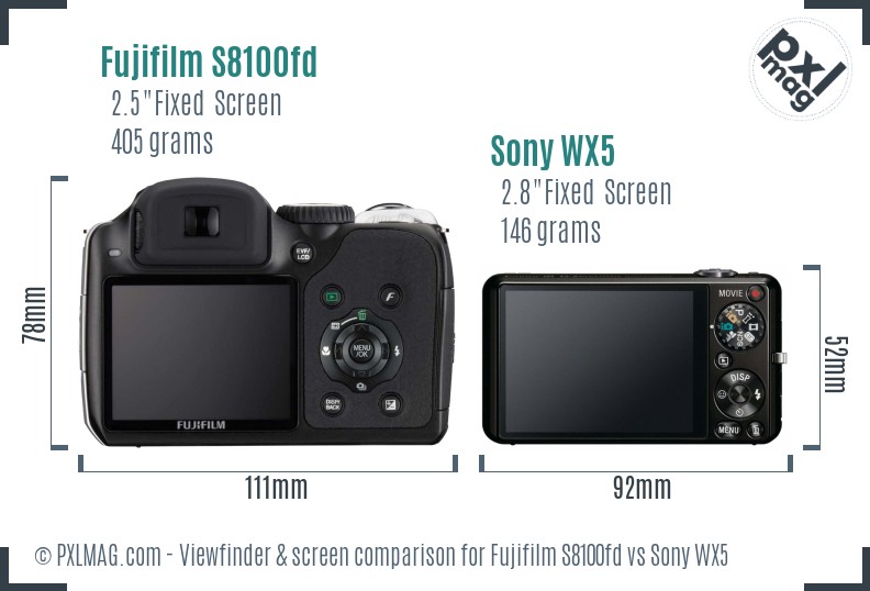 Fujifilm S8100fd vs Sony WX5 Screen and Viewfinder comparison