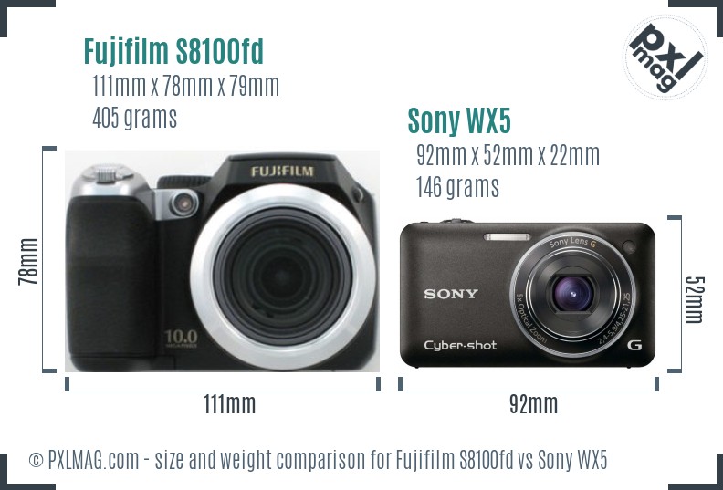 Fujifilm S8100fd vs Sony WX5 size comparison