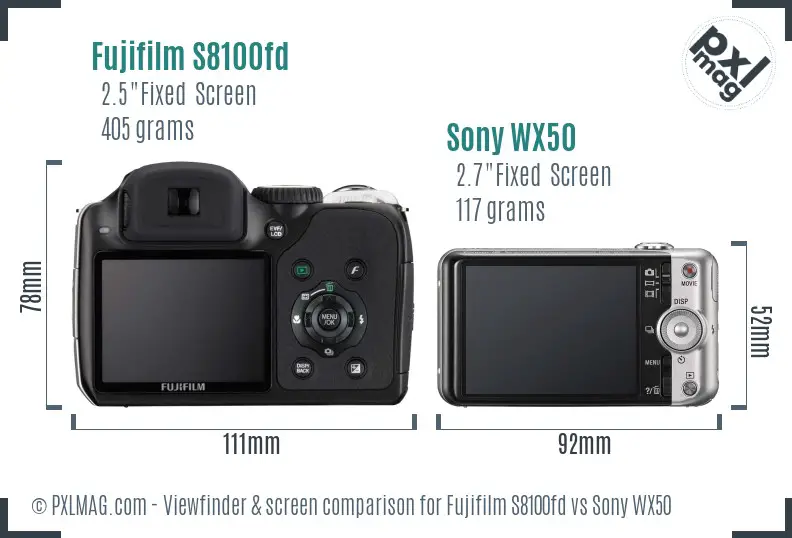 Fujifilm S8100fd vs Sony WX50 Screen and Viewfinder comparison