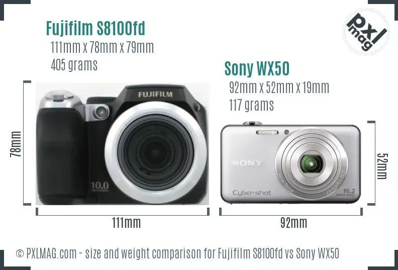 Fujifilm S8100fd vs Sony WX50 size comparison
