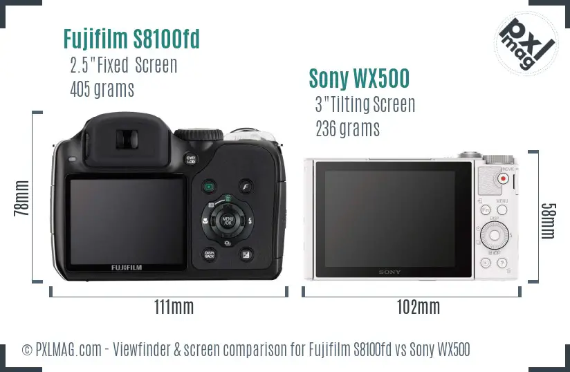 Fujifilm S8100fd vs Sony WX500 Screen and Viewfinder comparison Fujifilm S8100fd vs Sony WX500 Screen and Viewfinder comparison
