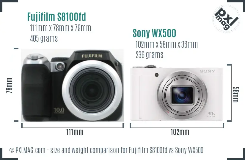 Fujifilm S8100fd vs Sony WX500 size comparison Fujifilm S8100fd vs Sony WX500 size comparison