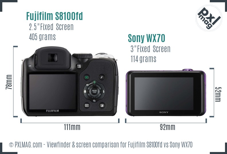 Fujifilm S8100fd vs Sony WX70 Screen and Viewfinder comparison
