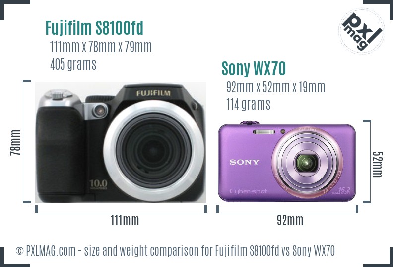 Fujifilm S8100fd vs Sony WX70 size comparison Fujifilm S8100fd vs Sony WX70 size comparison