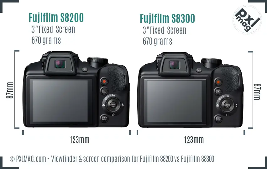 Fujifilm S8200 vs Fujifilm S8300 Screen and Viewfinder comparison