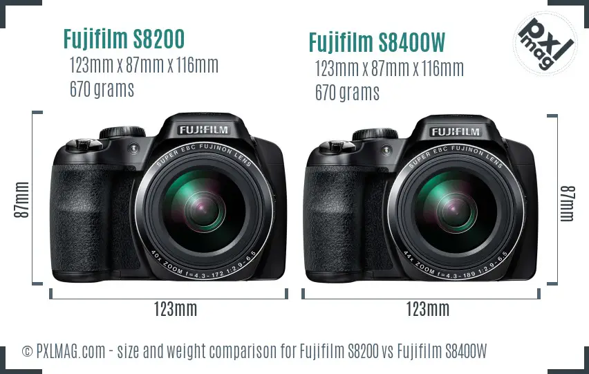 Fujifilm S8200 vs Fujifilm S8400W size comparison