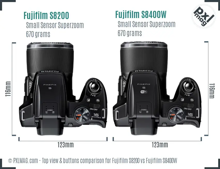 Fujifilm S8200 vs Fujifilm S8400W top view buttons comparison