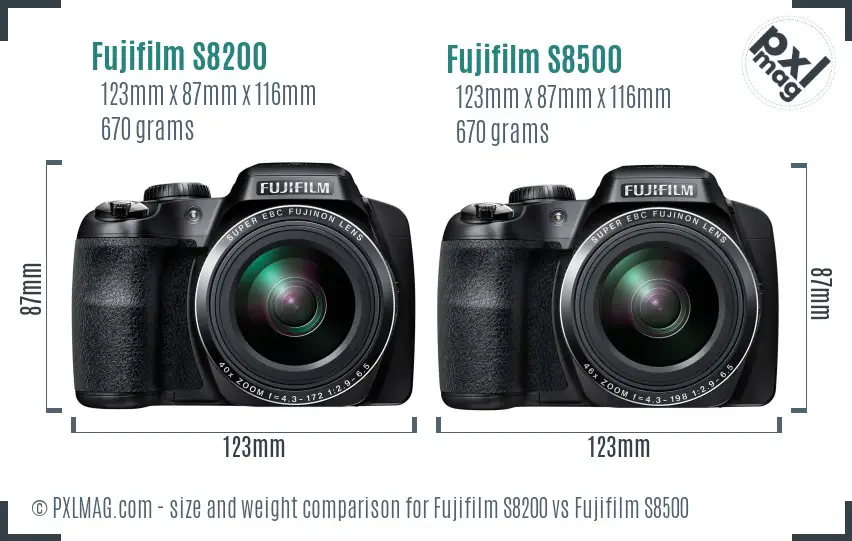 Fujifilm S8200 vs Fujifilm S8500 size comparison